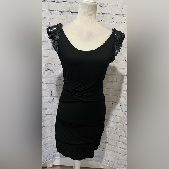 Cynthia Steffe Women’s Black Dress With Embellished Sleeves Size Medium - Picture 1 of 7